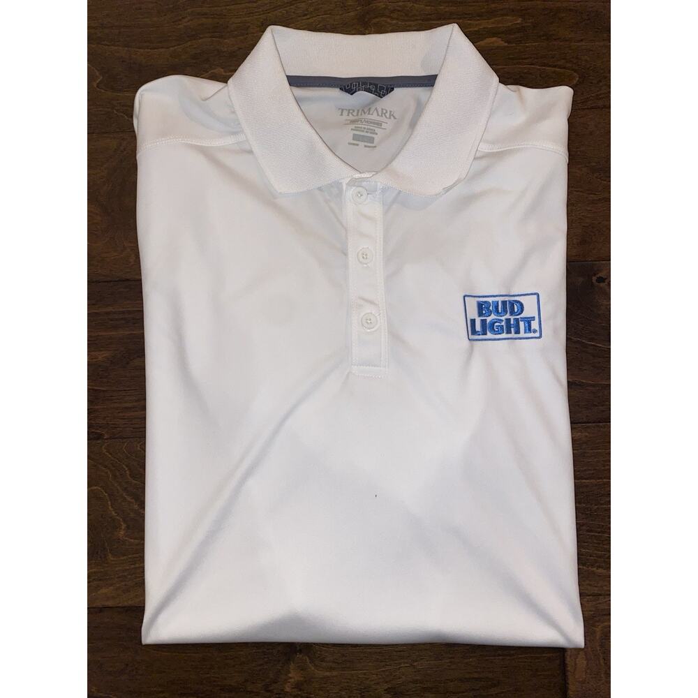 Trimark Brand Mens White Bud Light Polo Shirt Size Large